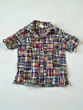 CREWCUTS Boys Madras Short Sleeve Shirt Size 4/5